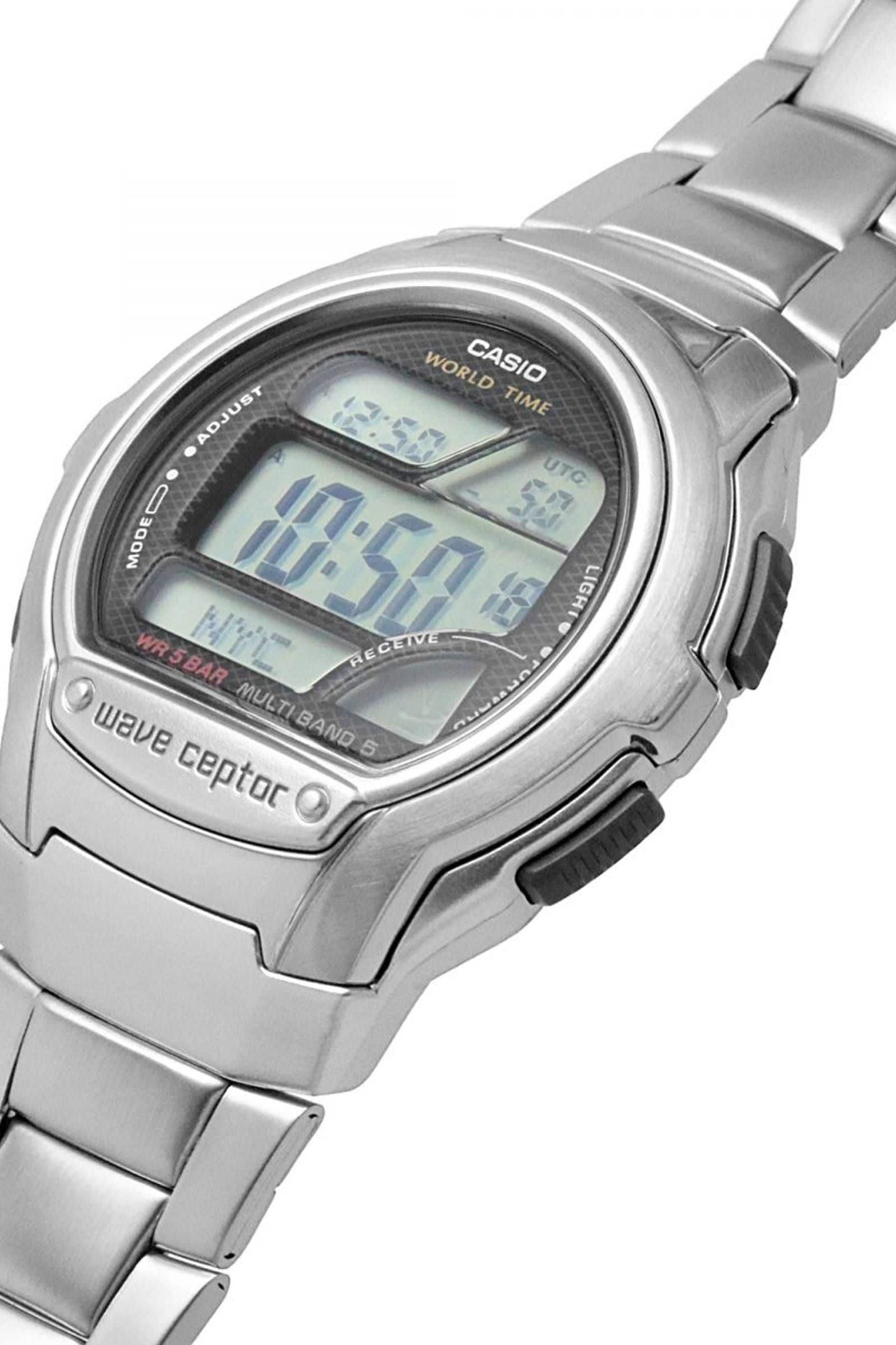 Casio Wave Ceptor Silver and Grey Stainless Steel Quartz Chronograph Radio Controlled Watch