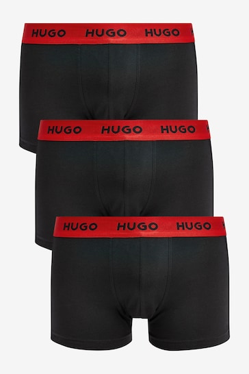 HUGO Stretch-Cotton Trunks 3 Pack With Logo Waistbands