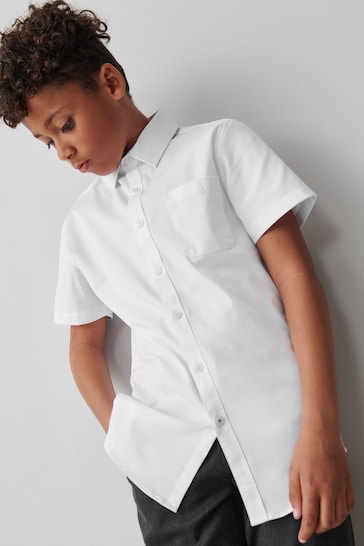 Clarks White Short Sleeve Senior Boys School Shirt with Stretch