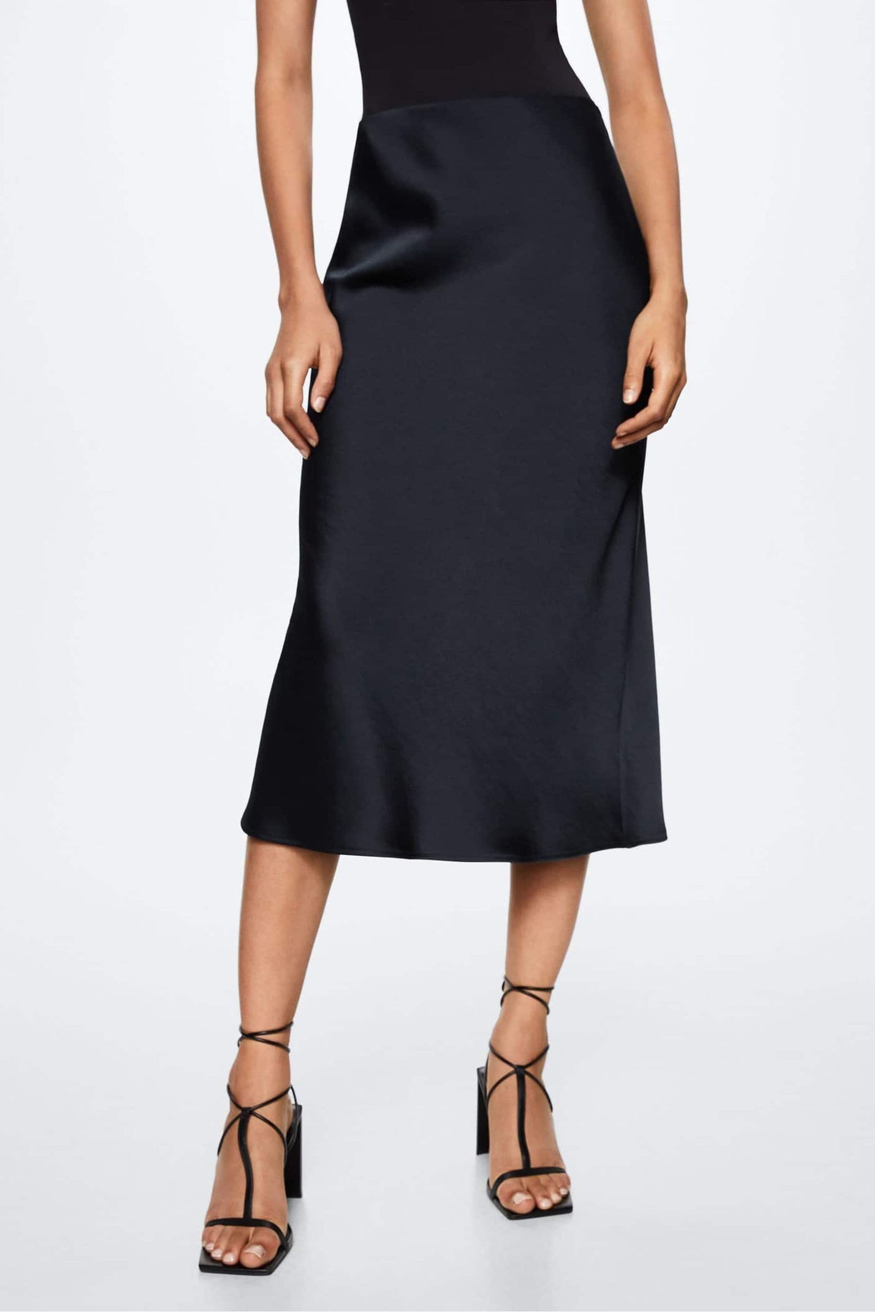 Mango satin midi shop skirt in blue