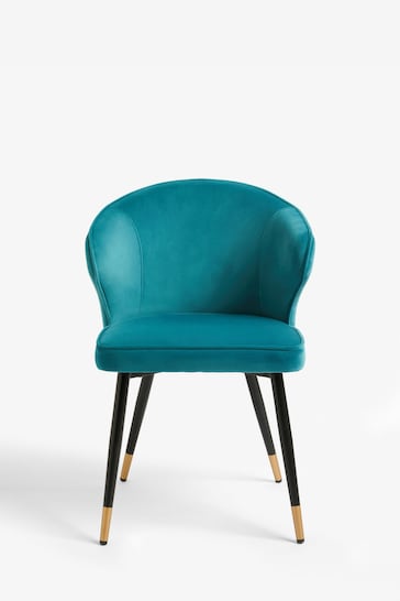 Set of 2 Soft Velvet Teal Blue Piano Arm Dining Chairs
