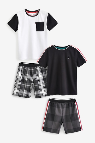 Black/White 2 Pack Check Short Pyjamas (4-16yrs)