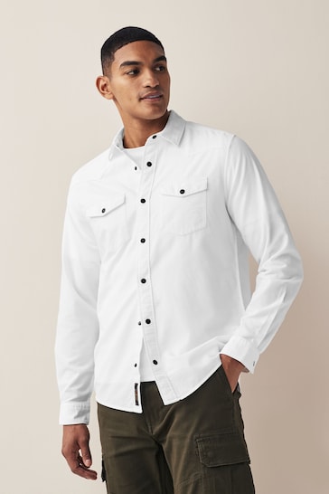 White Twin Pocket Textured Long Sleeve Shirt