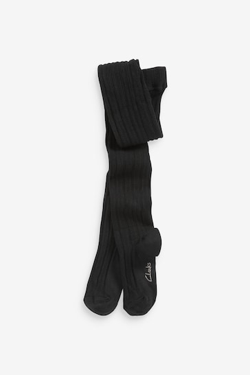 Clarks Black Ribbed Tights 2 Pack