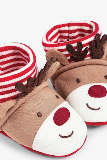 JoJo Maman Bébé Red Reindeer Baby Slippers