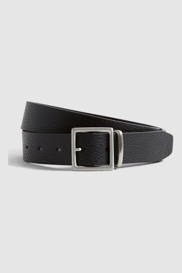 Reiss Black Cooper Grained Leather Belt