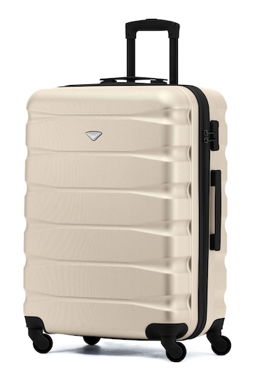 Flight Knight Cream/Black Medium Hardcase Lightweight Check In Suitcase With 4 Wheels