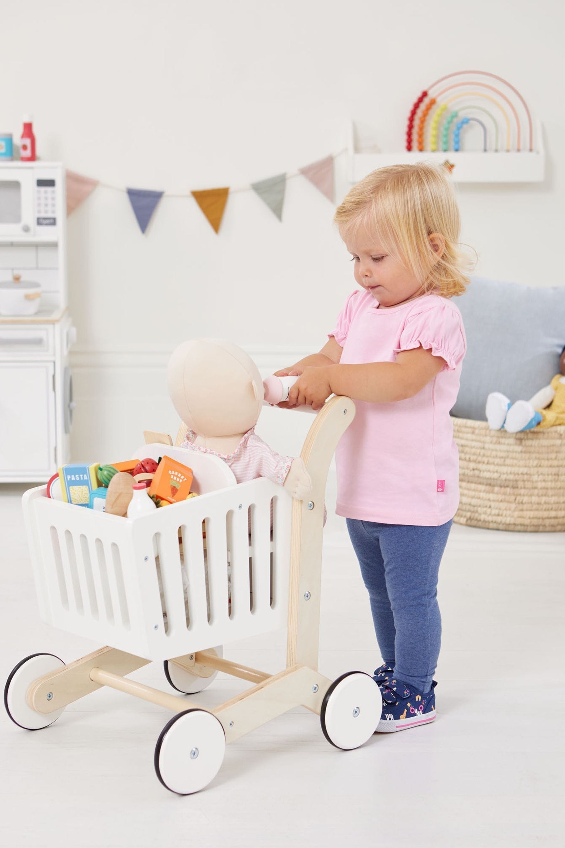 Kids store wooden trolley