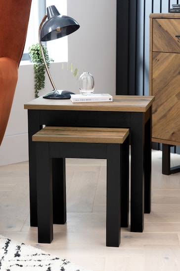 Dark Bronx Oak Effect Rectangle Set of 2 Nest of  Tables