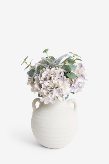 Lilac Purple Artificial Hydrangea Arrangement In Terracotta Vase