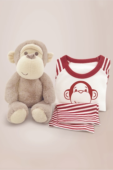 Babyblooms Monkey Soft Toy with Personalised Red Stripe Pyjamas