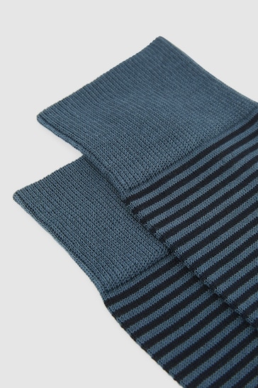 Reiss Airforce Blue/ Navy Mario Stripe Striped Socks