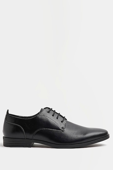 River Island Black Formal Point Leather Lace-Up Brogue Derby Shoes