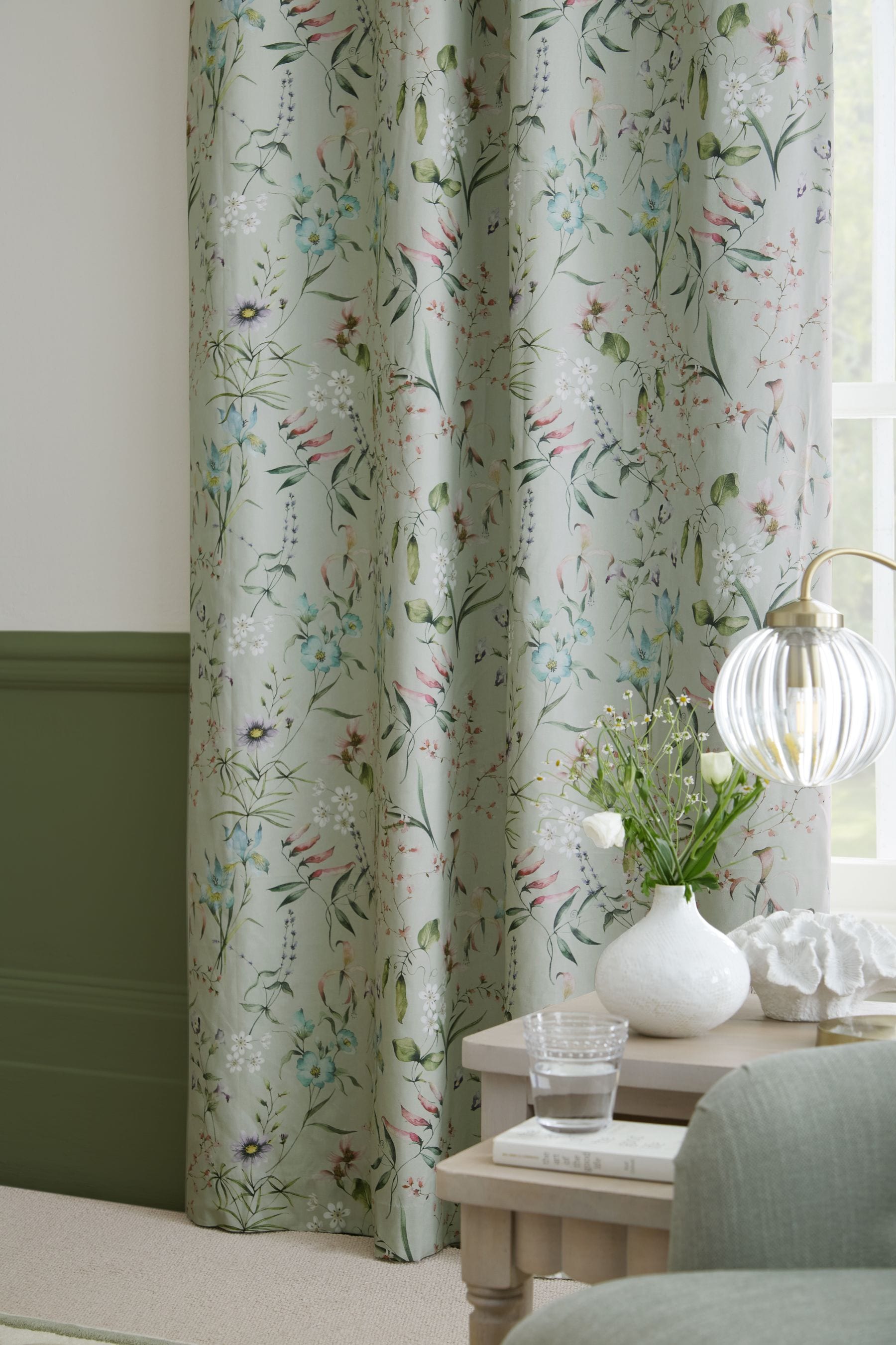Sage Green Next Regency Floral Eyelet Blackout Thermal Curtains