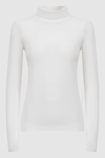 Reiss White Piper Fitted Roll Neck T-Shirt