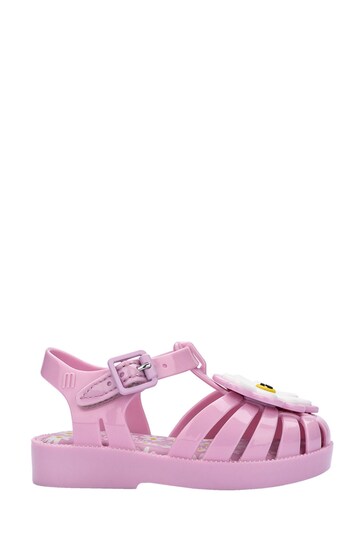 Melissa Pink 3D Flower Adornment Velcro Buckle Sandals