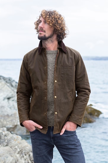 Celtic & Co. Mens Waxed Brown Cotton Overshirt
