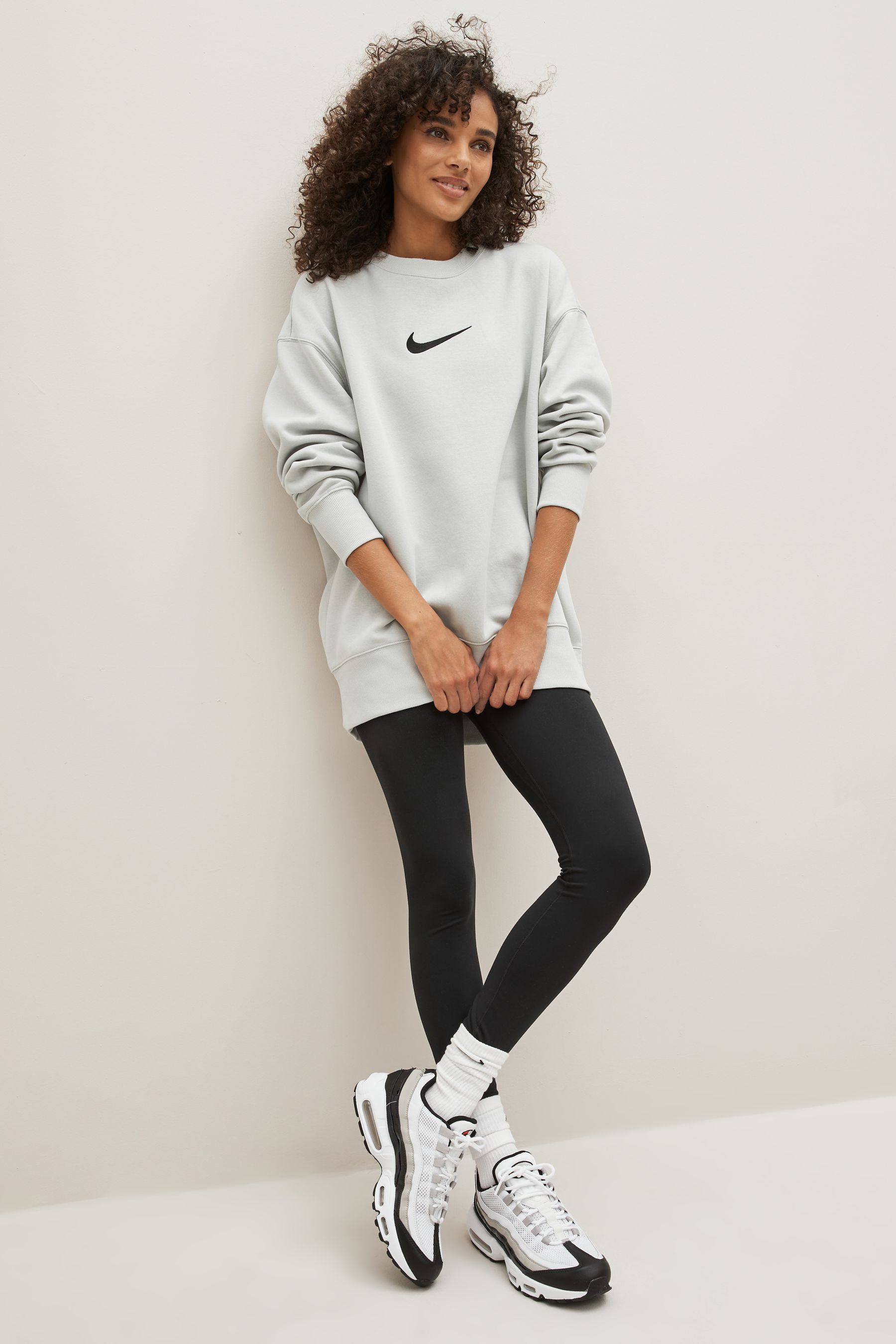 Nike mini swoosh oversized cropped sweatshirt in light gra on sale