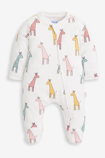 JoJo Maman Bébé Multi Giraffe Print Zip Cotton Baby Sleepsuit