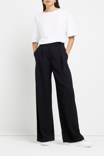 Buy River Island Black Triple Pleat Wide Leg Trousers from the Next UK ...