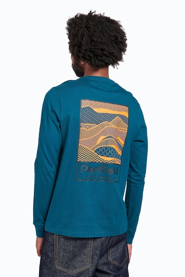 Penfield Blue Sketch Mountain Back Graphic Long-Sleeved T-Shirt