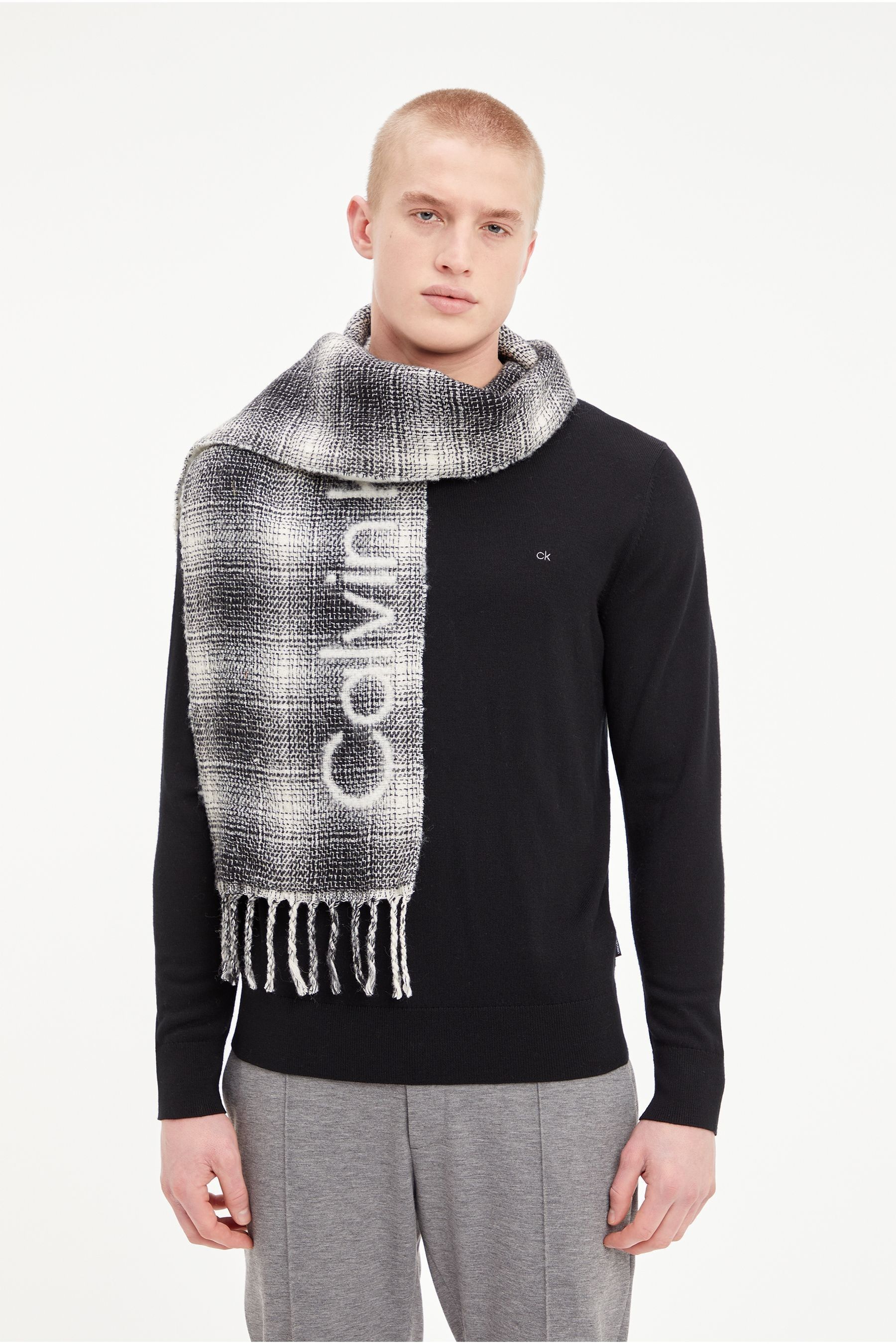 Buy Calvin Klein Grey Wool Blend Check Scarf from the Next UK online shop