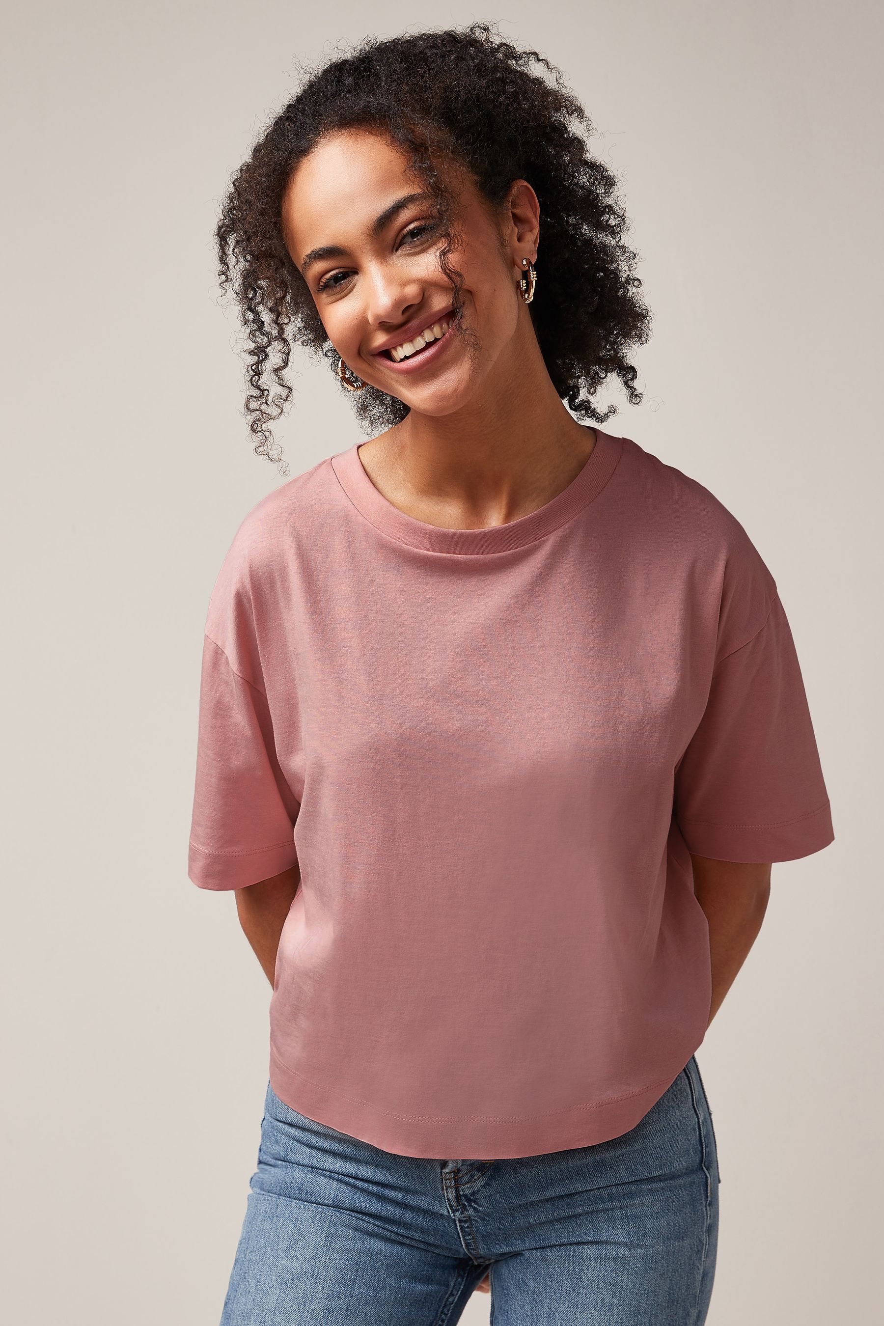 Rose Pink Boxy Relaxed Fit T-Shirt