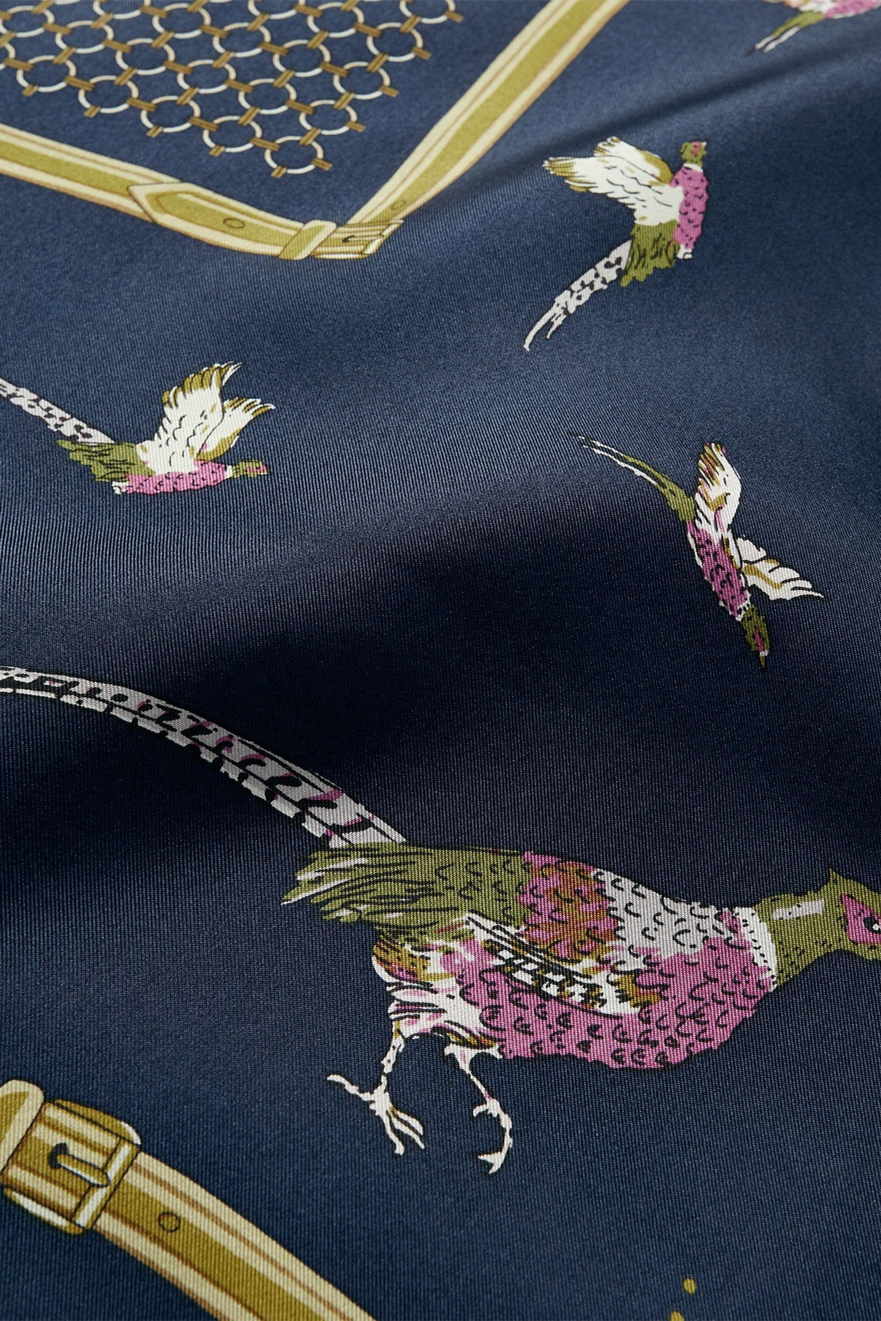 Buy Joules Bloomfield Navy Pheasant Printed Silk Square Scarf from