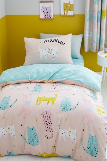 Catherine Lansfield Pink Cute Cats Duvet Cover and Pillowcase Set