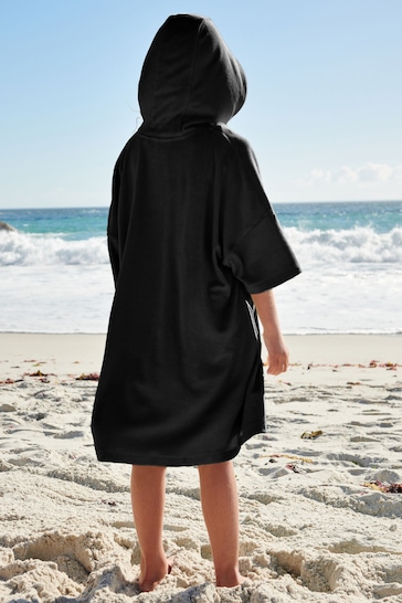 Black Oversized Hooded Towelling Cover-Up