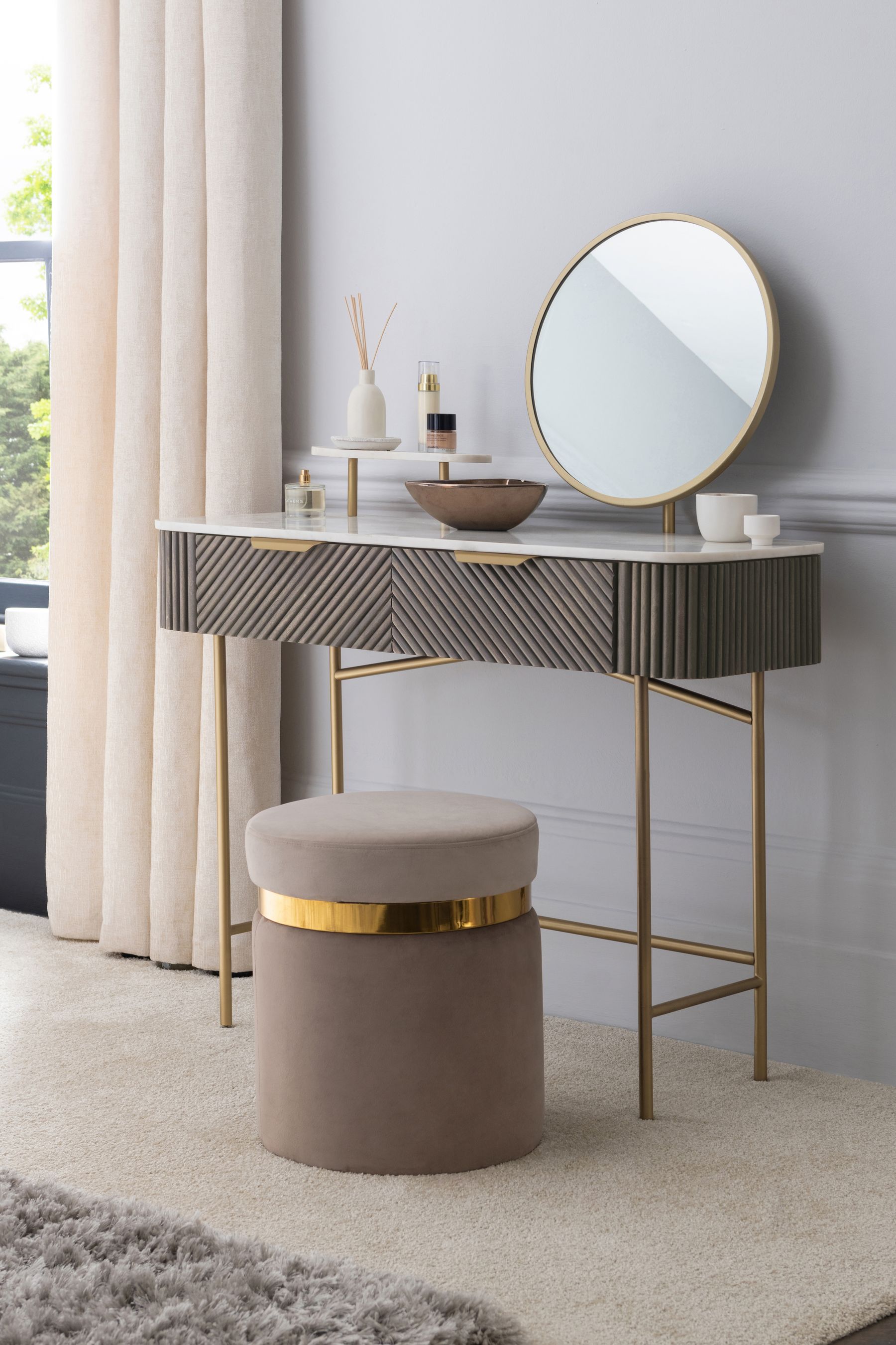Dark Grey Valencia Marble Mango Wood Dressing Table