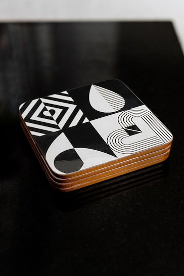Navigate Set of 4 Black Monochrome Coasters In A Gift Box