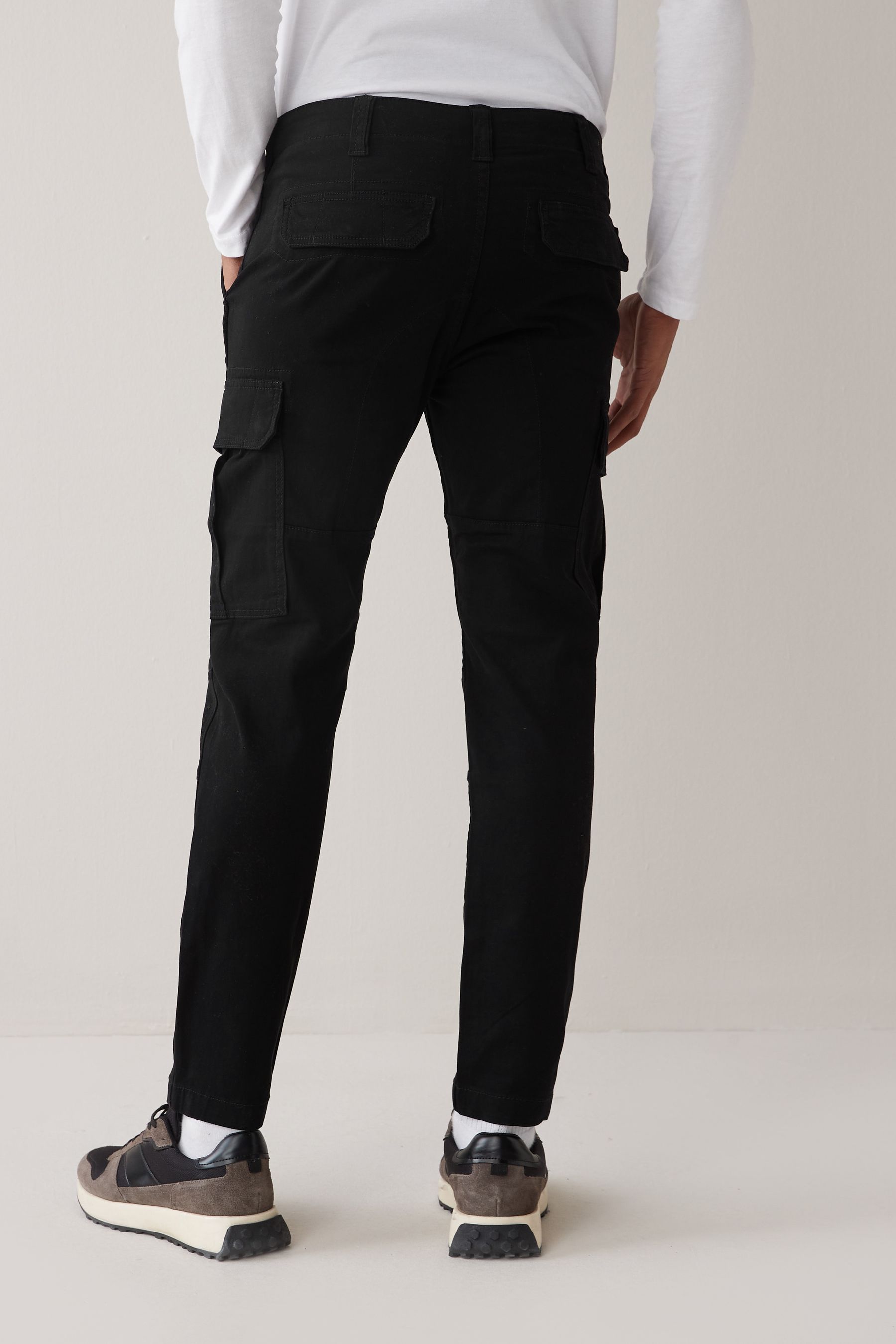 Buy Black Slim Cotton Stretch Cargo Trousers from the Next UK