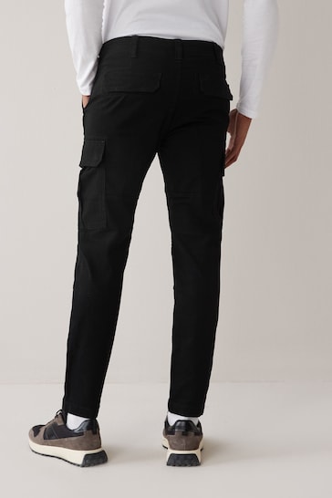 Black Slim Fit Cotton Stretch Cargo Trousers