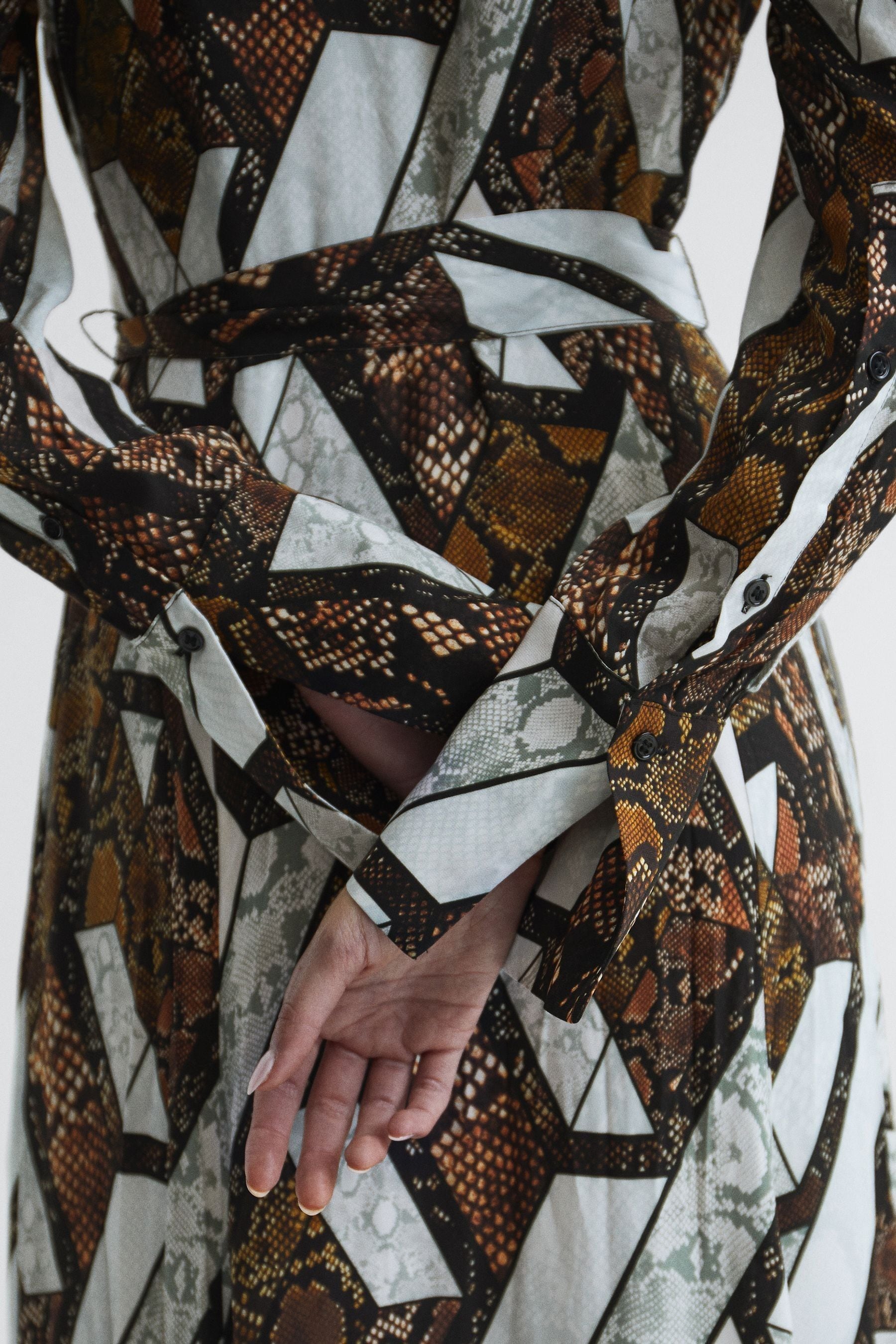 Buy Reiss Brown Loren Petite Snake Print Plunge Maxi Dress from