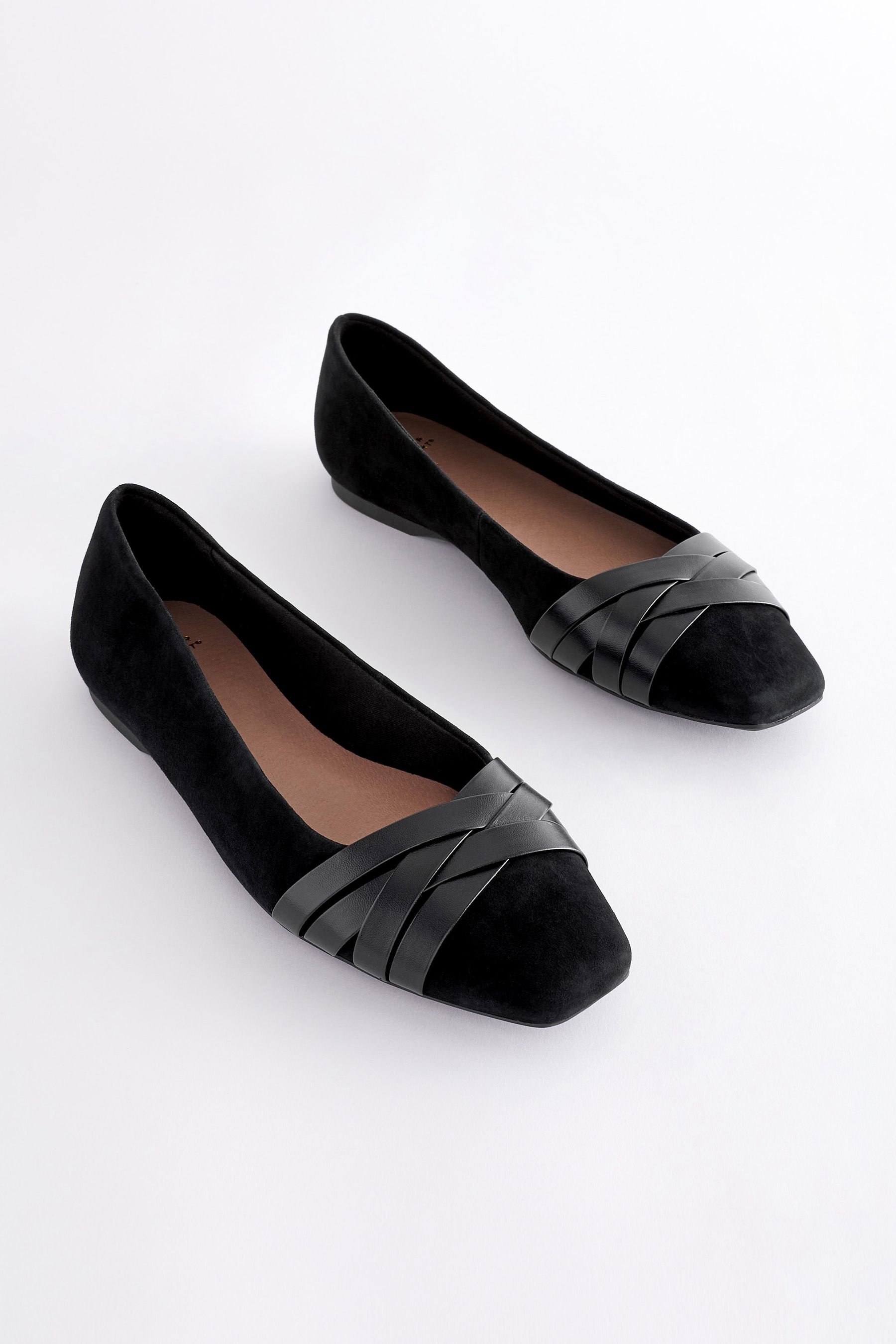 Black Forever Comfort Leather Square Toe Ballerina Shoes