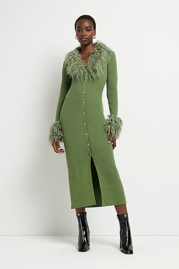 Buy River Island Tall Green Paris Faux Fur Cardigan Midi Dress from the  Next UK online shop
