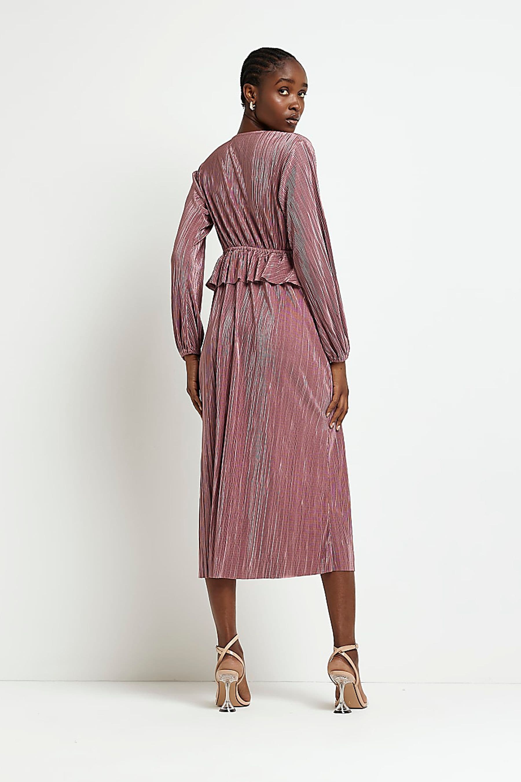 Buy River Island Brown V Neck Plisse Midi Dress from the Next UK online shop