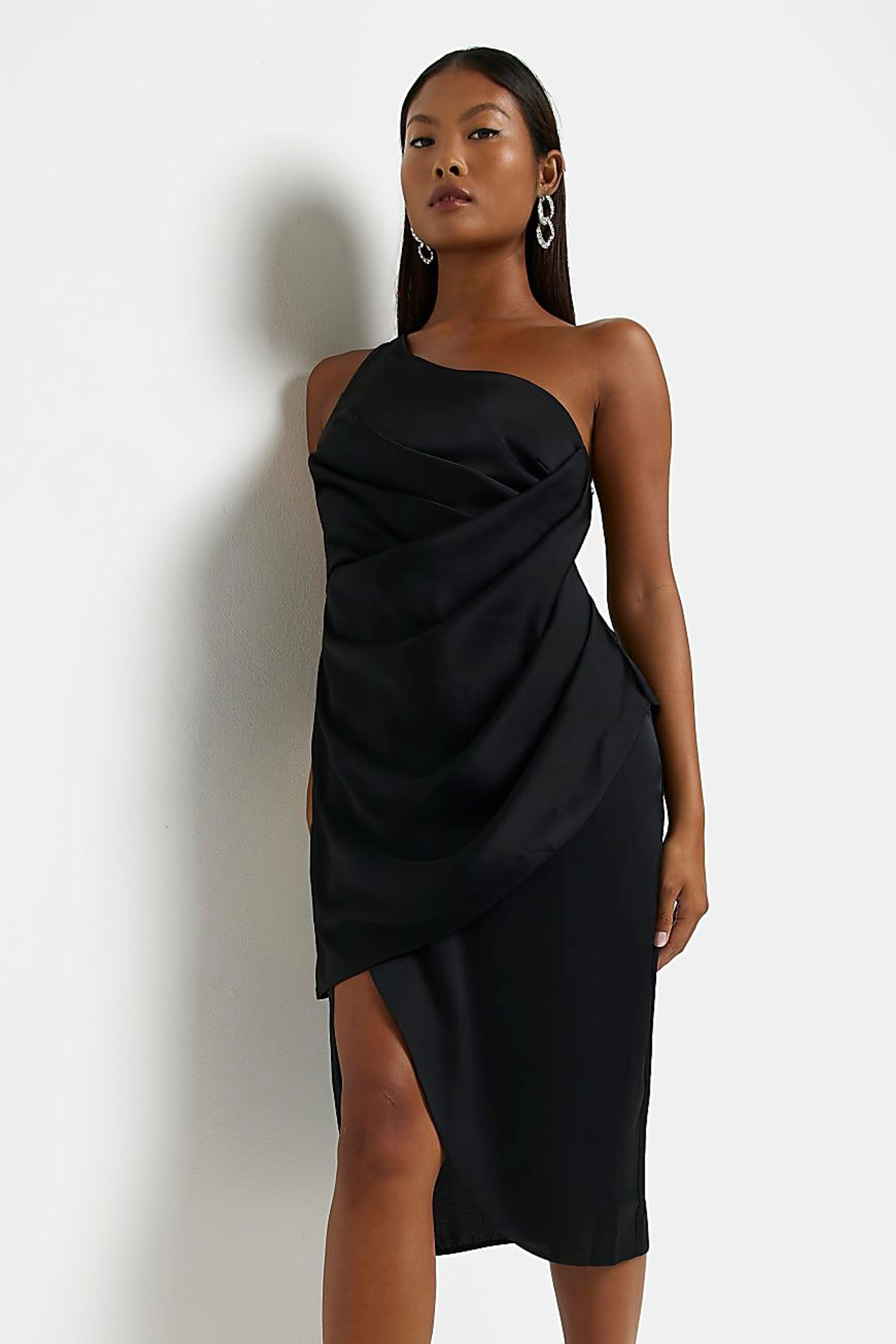 River island black slip dress shop