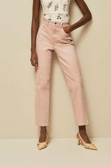 Pink Cropped Straight Jeans