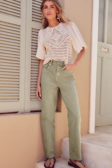 Khaki Green Cropped Straight Jeans