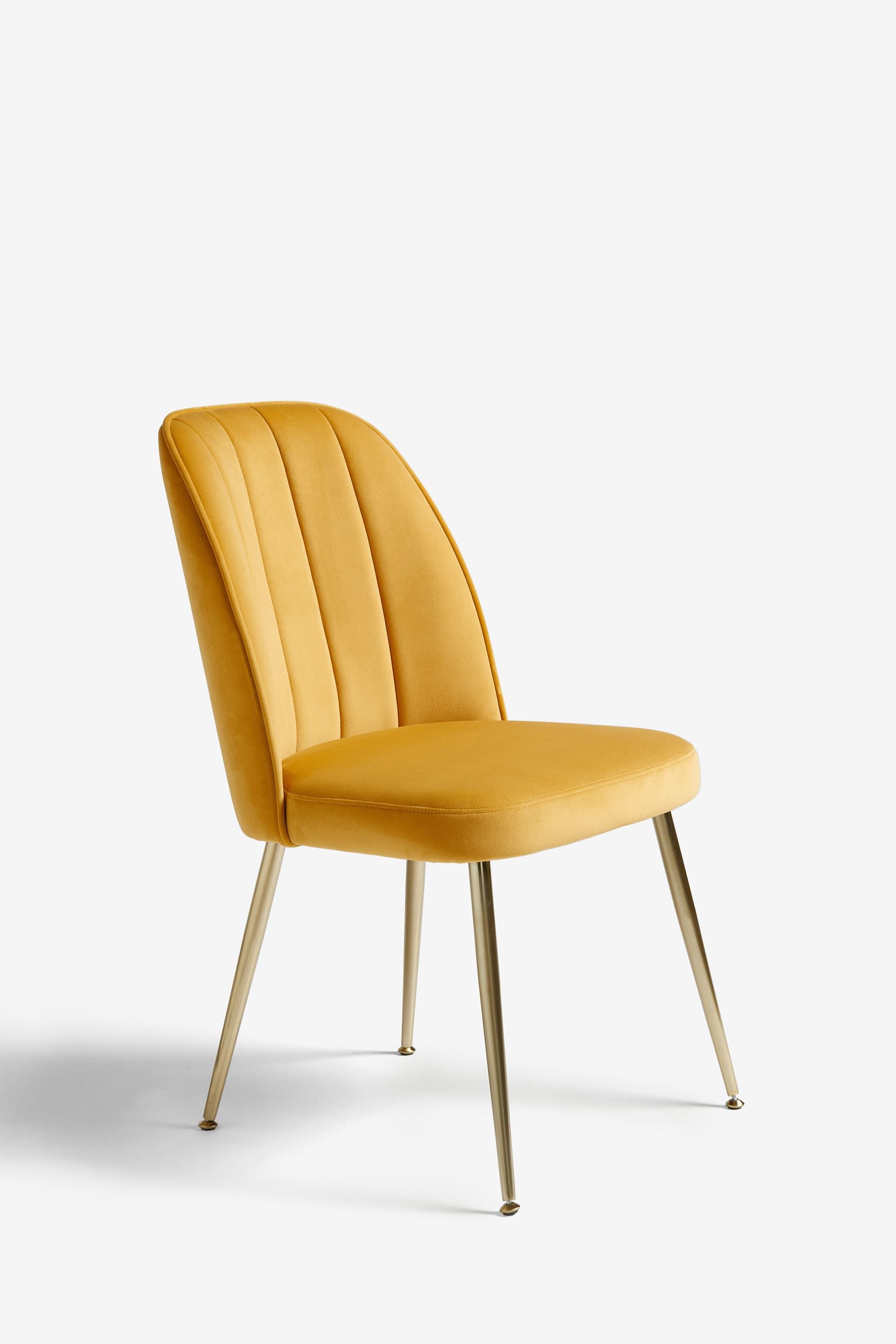 Set of 2 Soft Velvet Ochre Yellow Brushed Gold Leg Stella Non Arm Dining Chairs