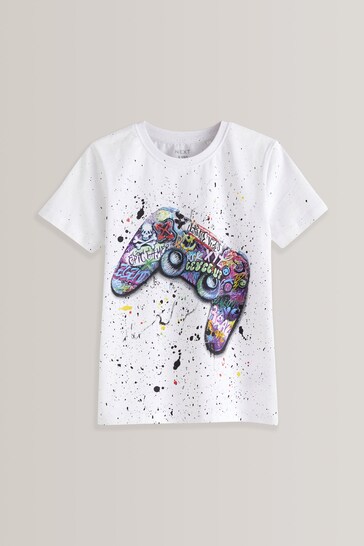 White Graffiti Game Controller Short Sleeve Graphic T-Shirt (3-16yrs)