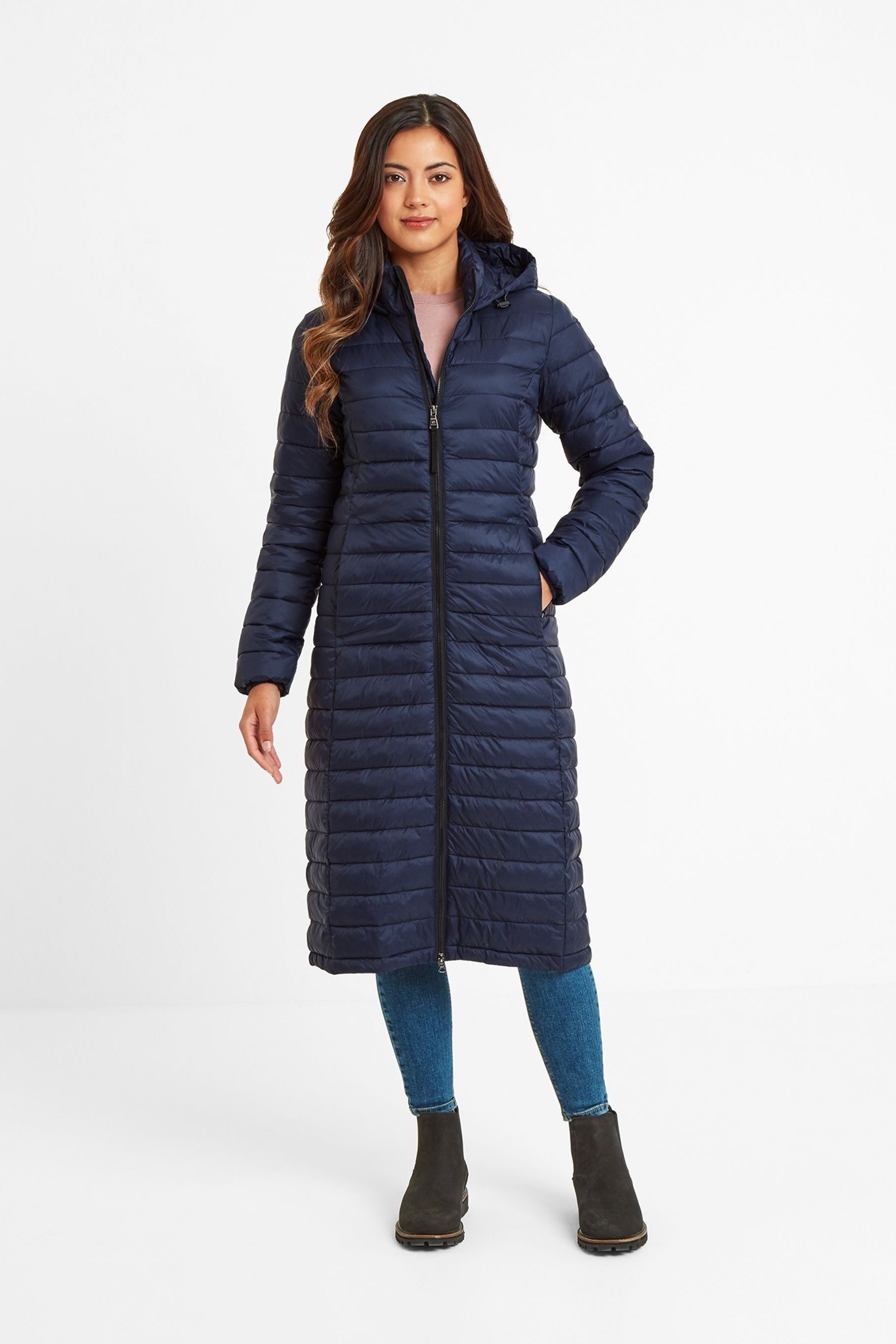 Womens long navy padded coat top
