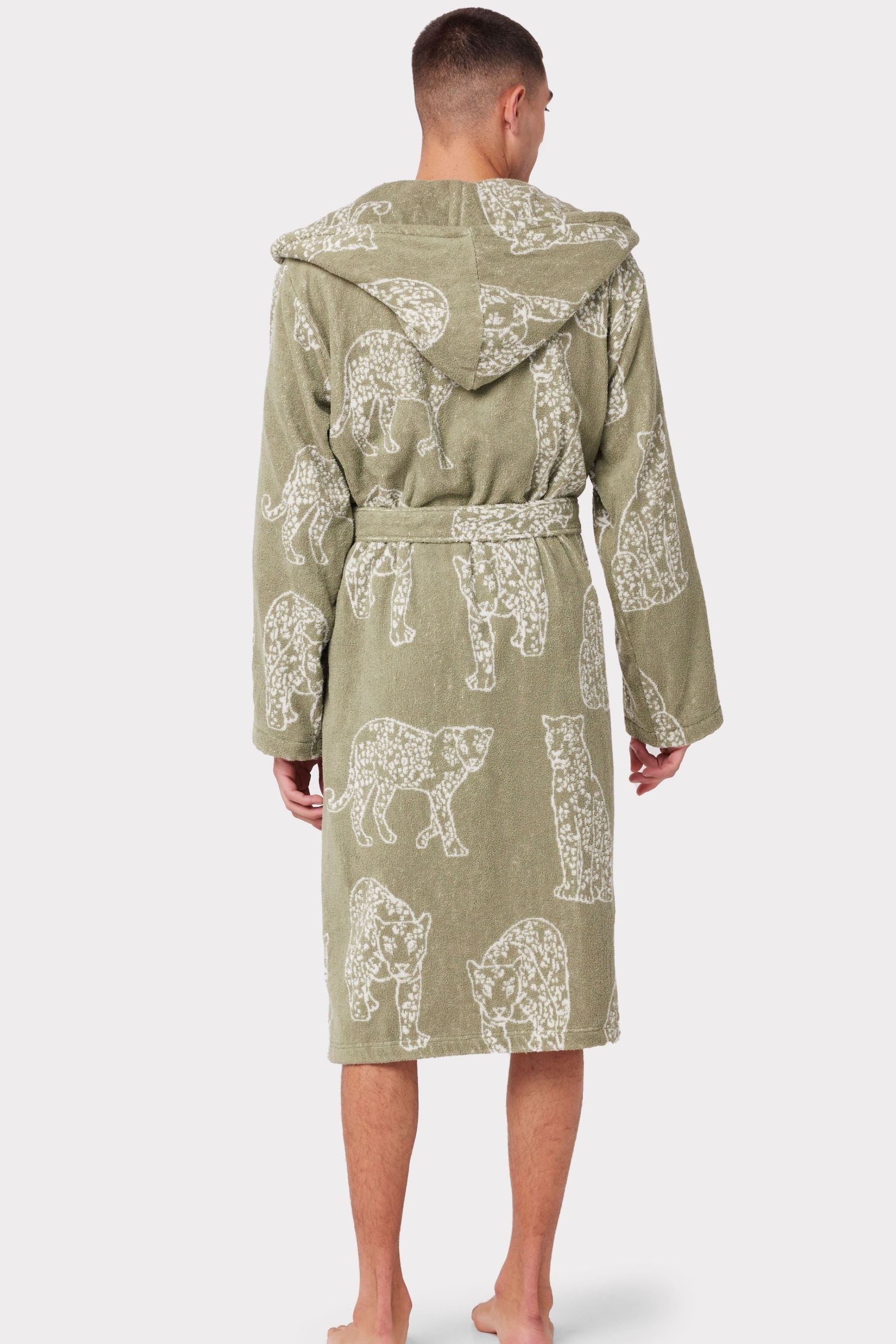 Buy Chelsea Peers Green Towelling Leopard Print Hooded Dressing