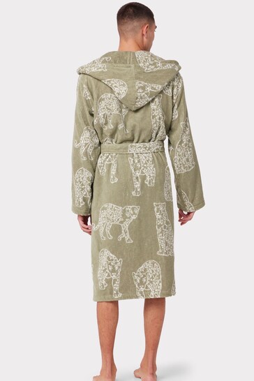 Chelsea Peers Green Towelling Leopard Print Hooded Dressing Gown