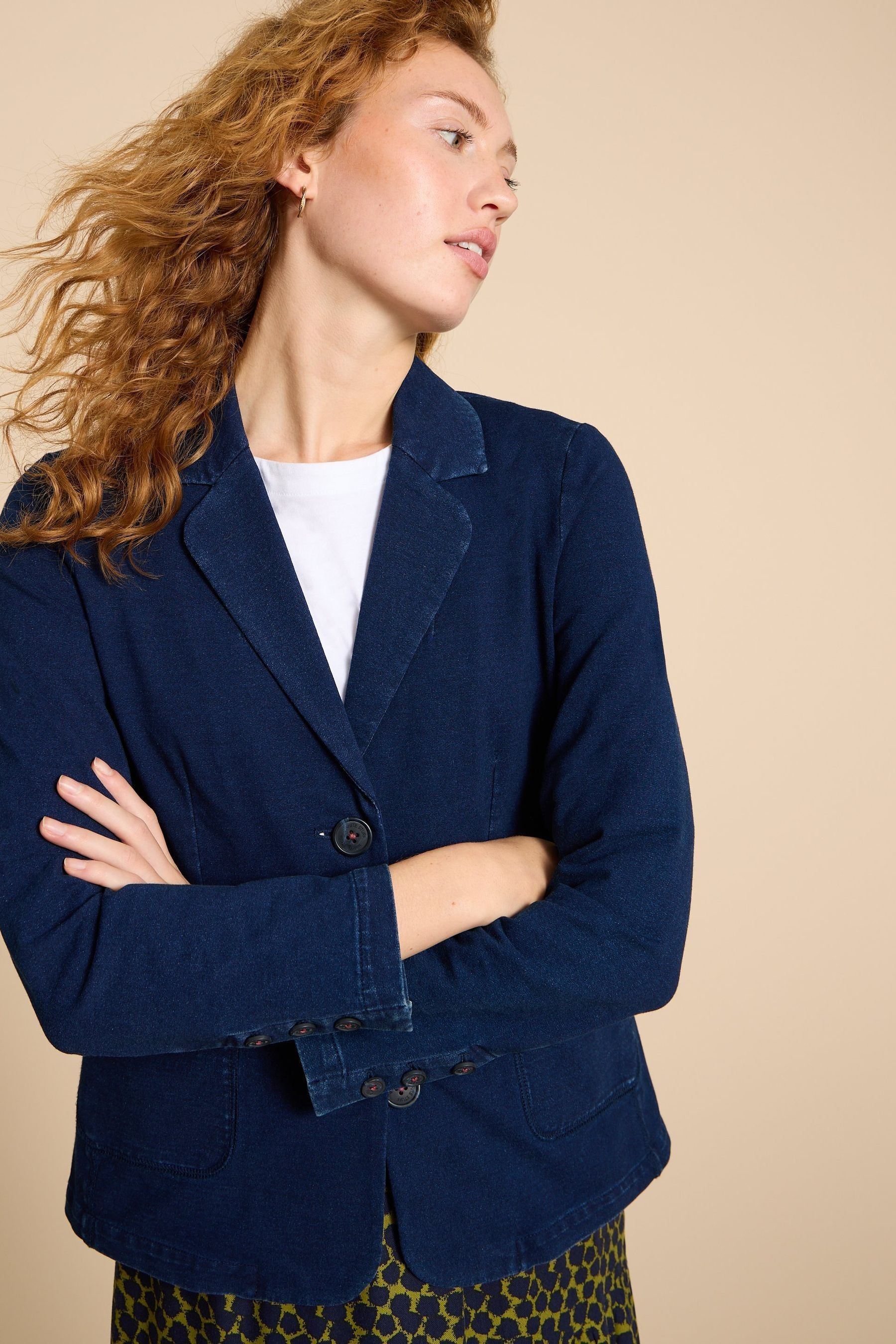 White Stuff Blue Olivia Cotton Jersey Blazer
