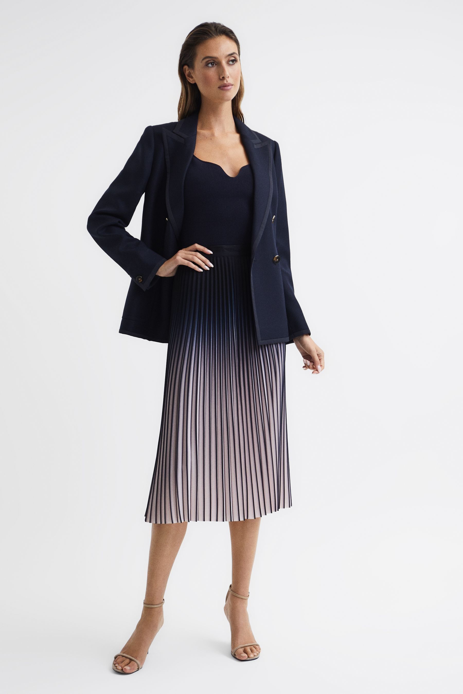 Buy Reiss Cream Black Mira Ombre Pleated Midi Skirt from the Next