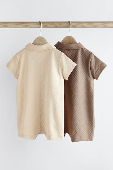 Neutral Textured Collar Jersey Rompers 2 Pack