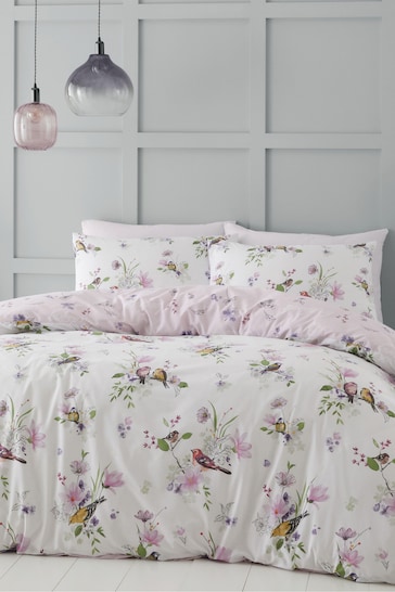 Catherine Lansfield Pink Songbird Reversible Duvet Cover and Pillowcase Set